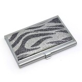 Business Card Holder - Glitter Zebra Print - Silver Business Card Holder - Glitter Zebra Print - Silver